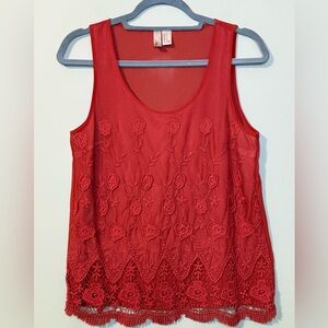 Lace Tank top. Floral pattern. Burnt Red